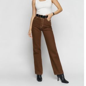 Reformation Cowboy High Rise Straight Jeans in Chocolate